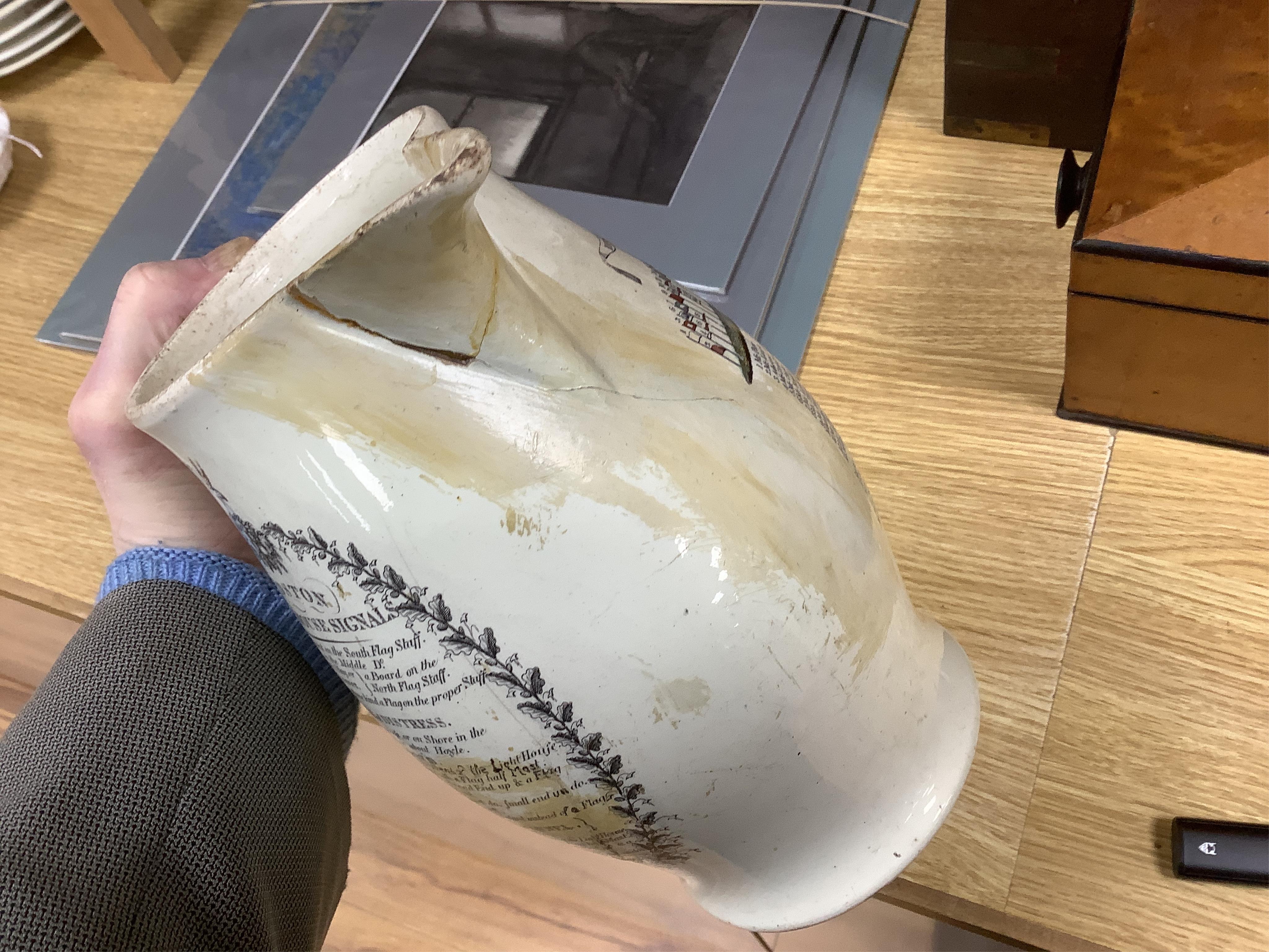 Eleven early to mid 19th century jugs, mugs and plates, all with transfer printed commemorative themes including Gladstone as Prime Minister, Queen Victoria‘s 1887 Jubilee, the Bidston Lighthouse Signals, Lord John Russe